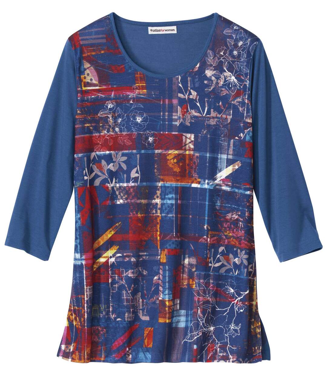 Women's Blue Patchwork Print Top-2