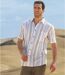 Men's Textured Striped Cotton Shirt - Short Sleeves