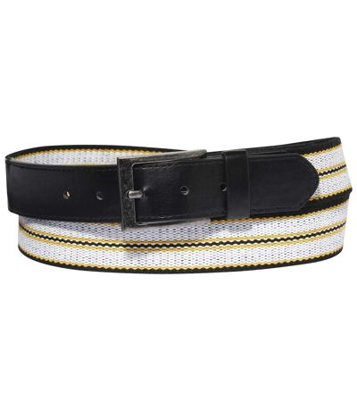 Men's Striped Canvas Money Belt - Ecru Black Ochre