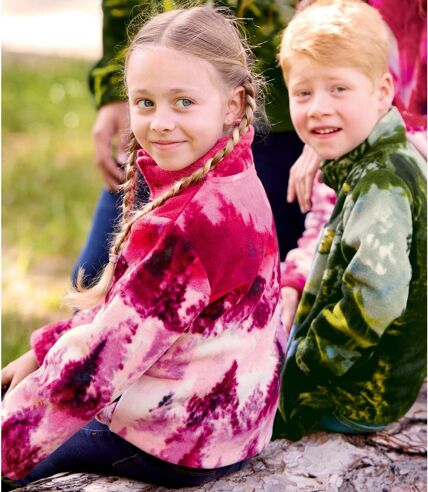 Mädchen-Fleecejacke mit All-Over-Print in Fuchsia