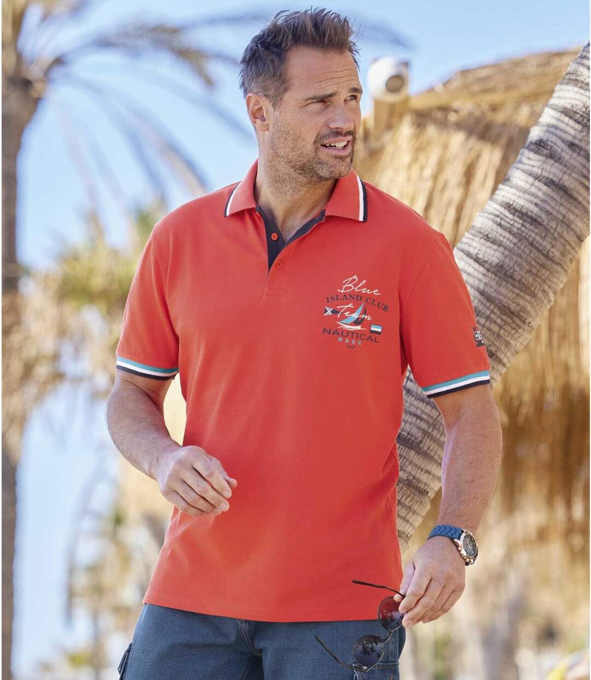 Pack of 2 Men's Piqué Polo Shirts - Turquoise Coral Atlas For Men