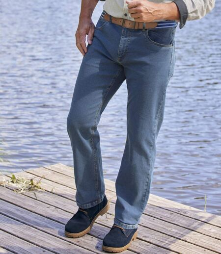 Men's Blue Regular Fit Jeans - Elasticated Waistband 
