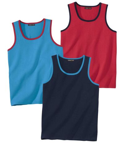 Pack of 3 Men's Summer Vests - Blue Red Navy