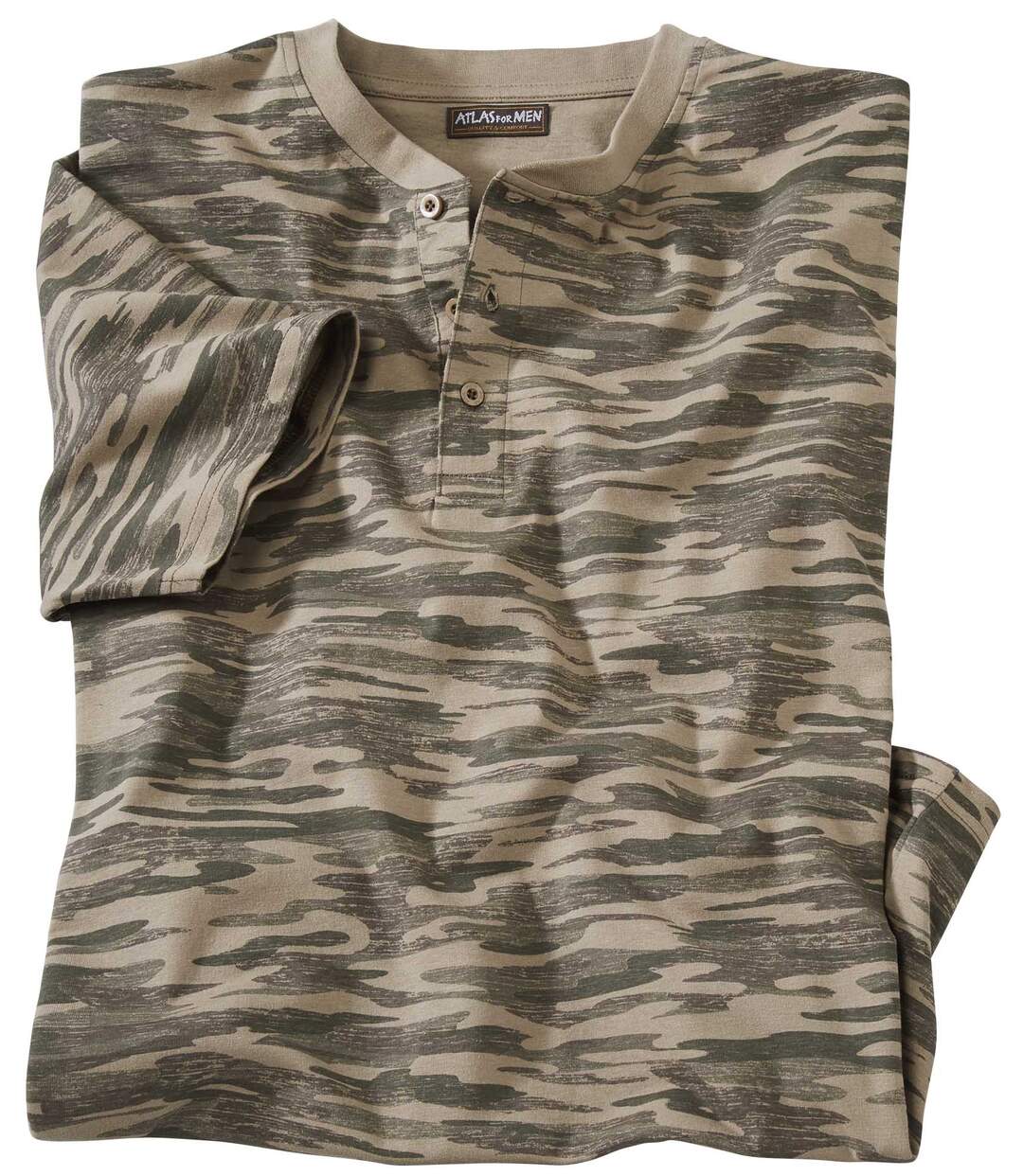 Camouflage T-shirt met Tunesische kraag