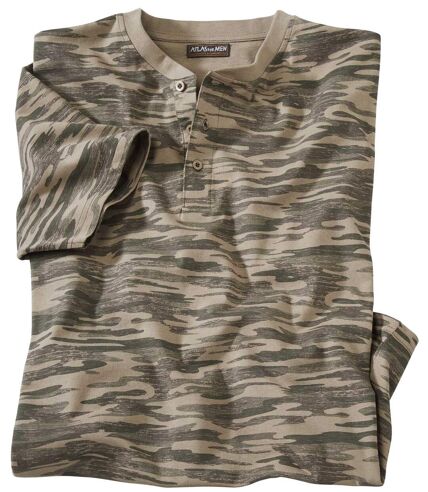 Men's Military-Style Camouflage Print T-Shirt