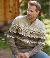 Men's Knitted Patterned Sweater - Beige Brown Atlas For Men