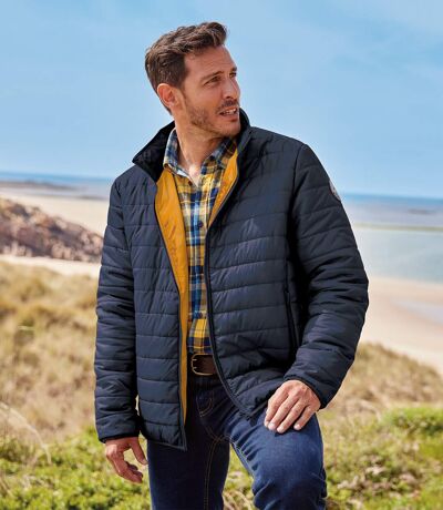 Men's Lightweight Puffer Jacket - Navy Yellow