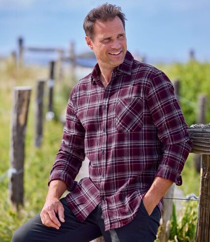 Chemise prune en flanelle a carreaux homme Atlas For Men