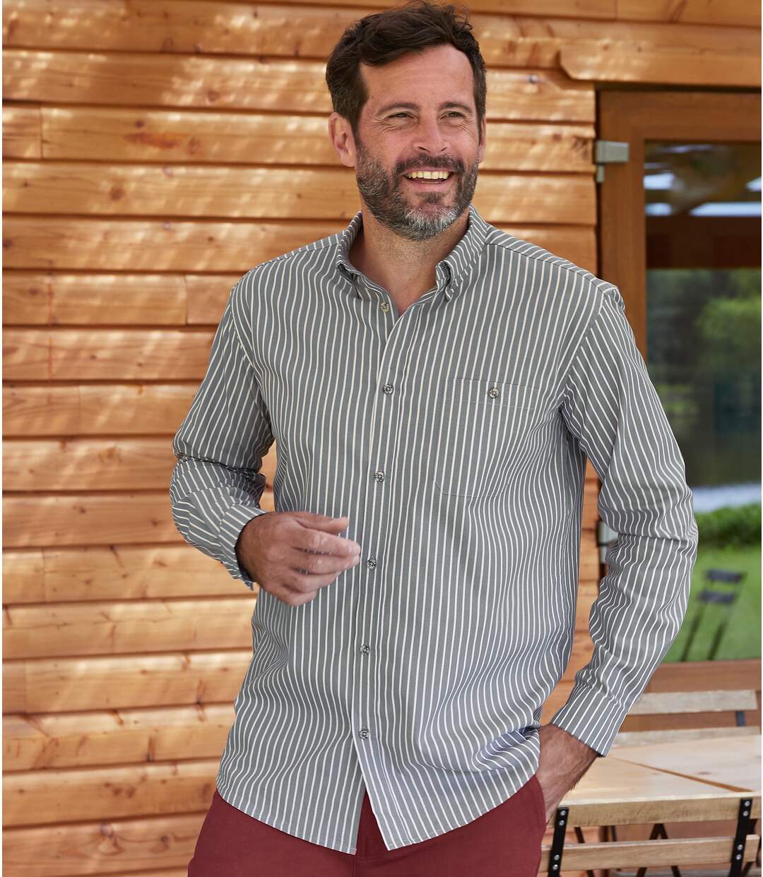 Men's Striped Poplin Shirt - Grey