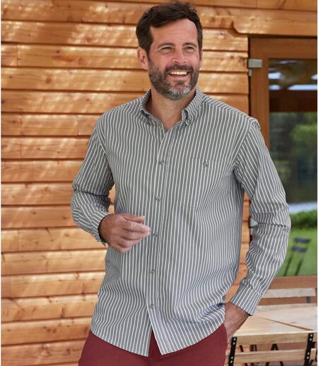 Men's Striped Poplin Shirt - Gray