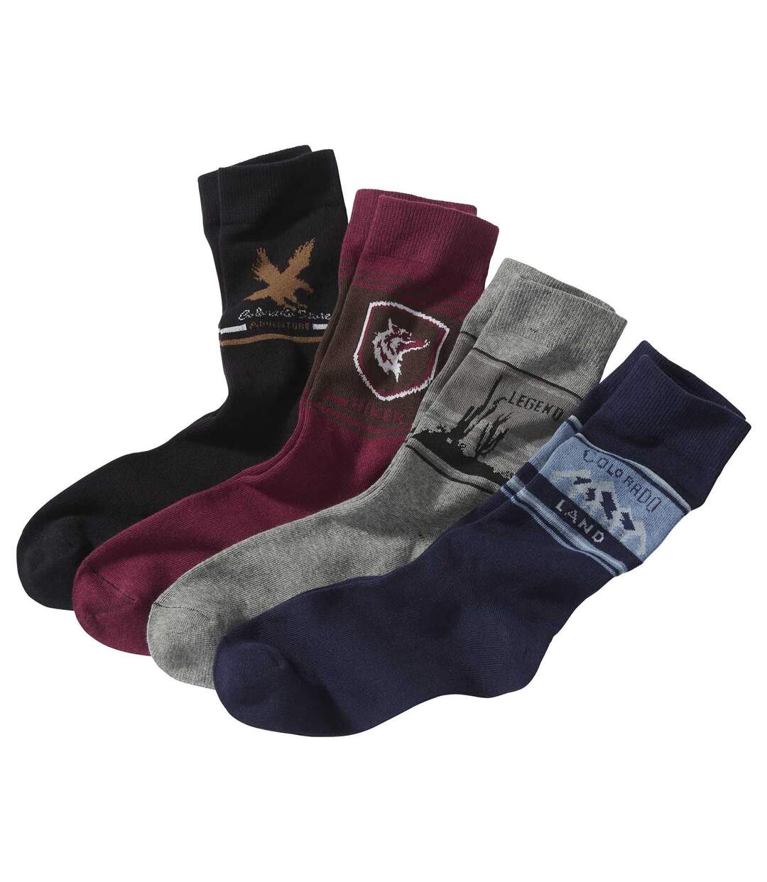 Pack of 4 Men's Pairs of Patterned Socks - Black Burgundy Navy Grey Atlas For Men