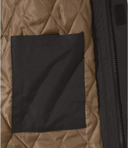 Men's Multi-Pocket Black Parka Coat