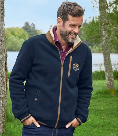 Men's Sherpa-Lined Fleece Jacket - Navy