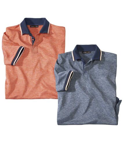 Pack of 2 Men's Mottled Polo Shirts - Mottled Orange and Blue