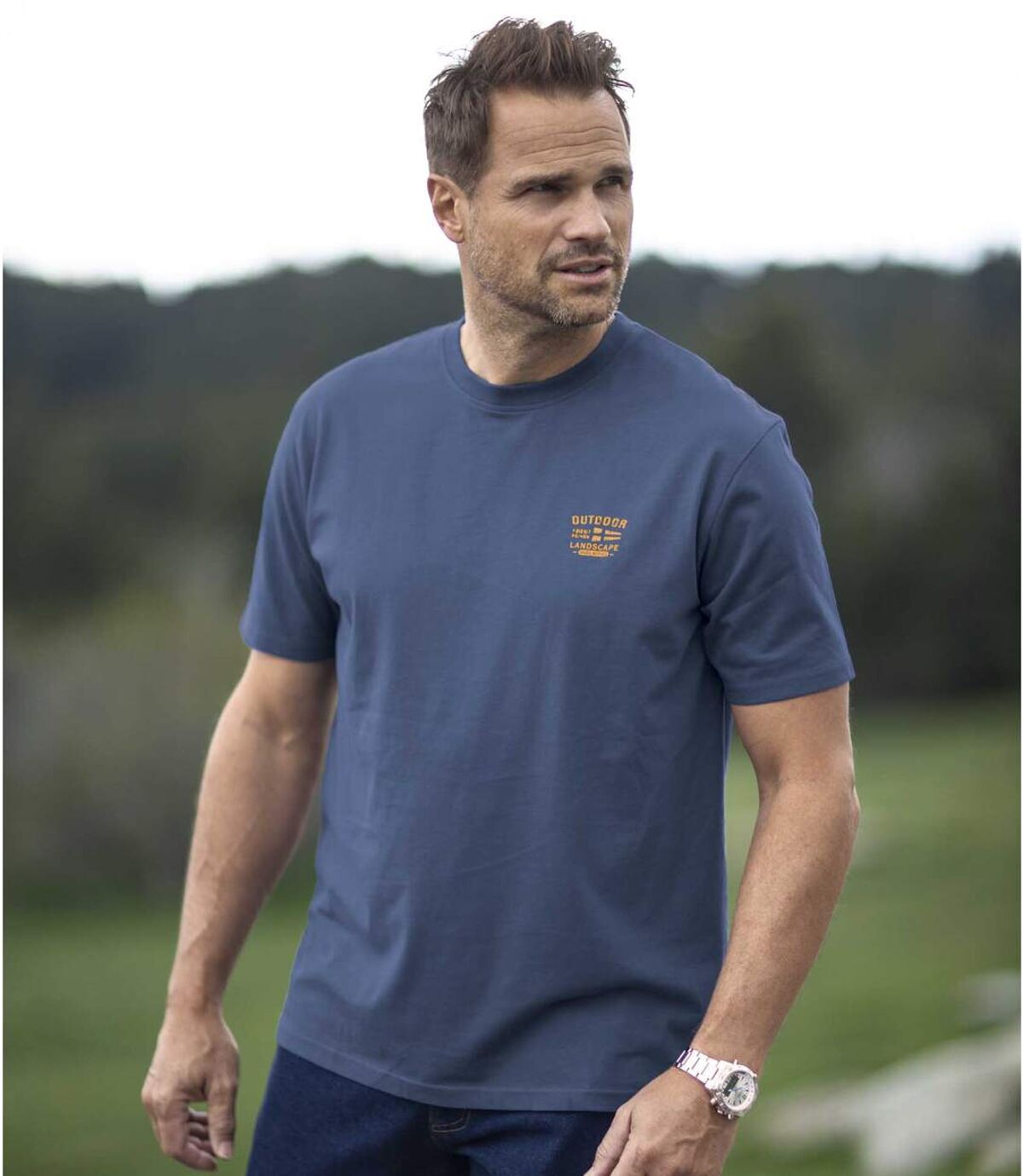 Pack of 4 Men's Casual T-Shirts - Khaki Navy Orange  Atlas For Men