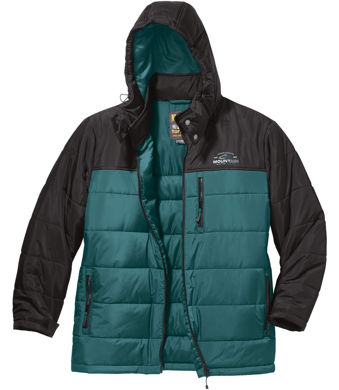 Men's Two-Tone Padded Jacket - Black Green-5