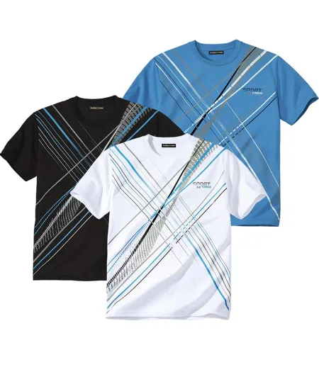 Pack of 3 Men's Sports Print T-Shirts - White Blue Black