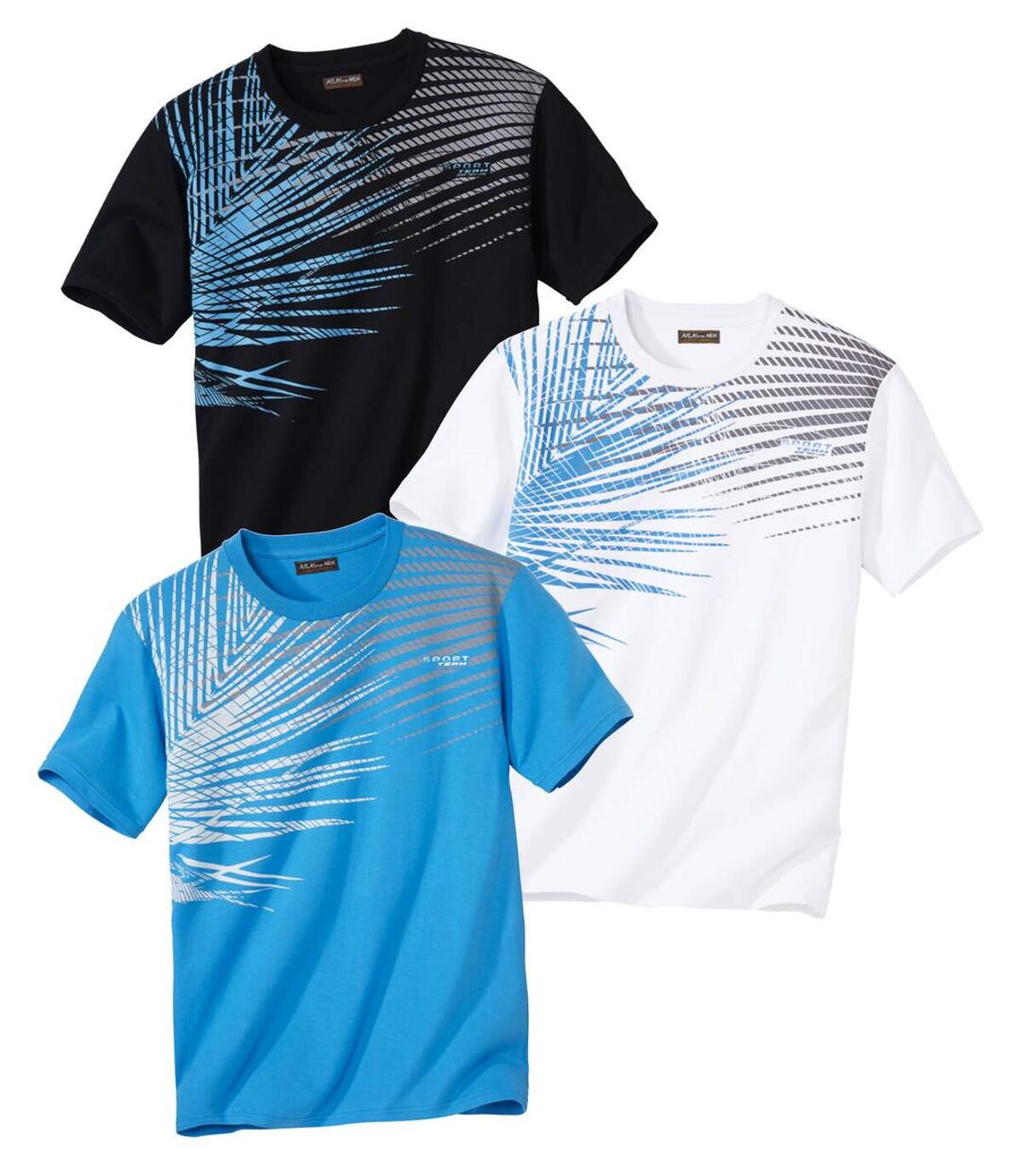 Pack of 3 Men's Palm Print T-Shirts - Black Blue White Atlas For Men