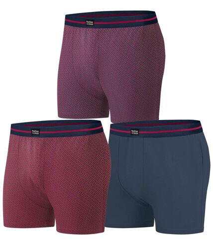 Paquet de 3 boxeurs en coton extensible homme - marine bordeaux