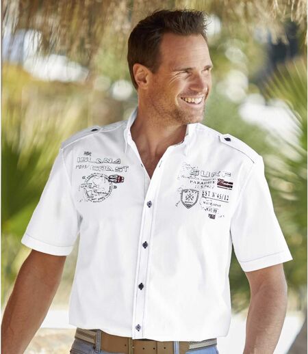 Men's White Pilot Shirt - Tropical Island