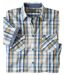 Men's Checked Short-Sleeved Shirt - Ecru Blue Orange-4