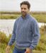 Men's Mottled Blue Cable-Knit Sweater