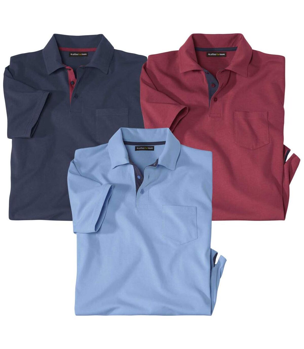 Pack of 3 Men's Casual Polo Shirts - Navy Burgundy Sky Blue Atlas For Men