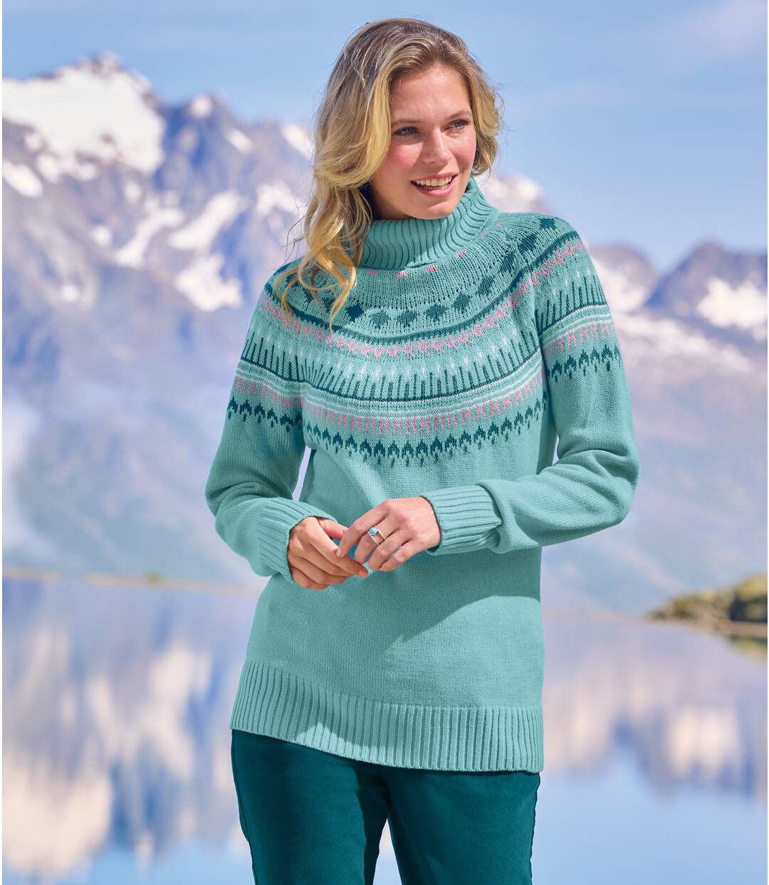 Tricot en maille moulinée femme - vert turquoise