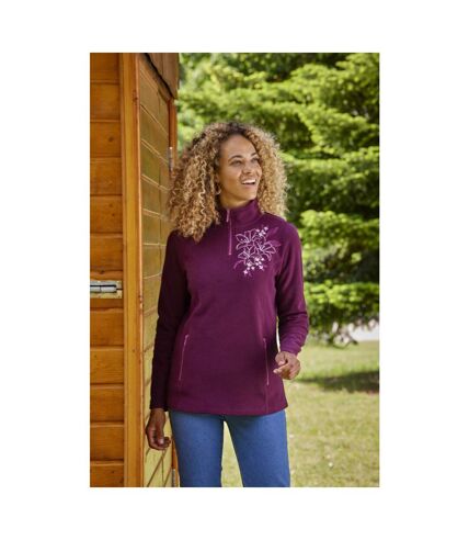 Women's Embroidered Microfleece Pullover - Plum