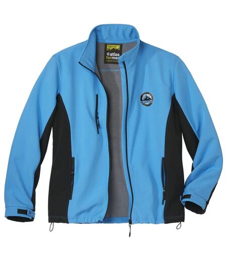 Men's Blue Microfleece-Lined Softshell Jacket - Full Zip - Water-Repellent