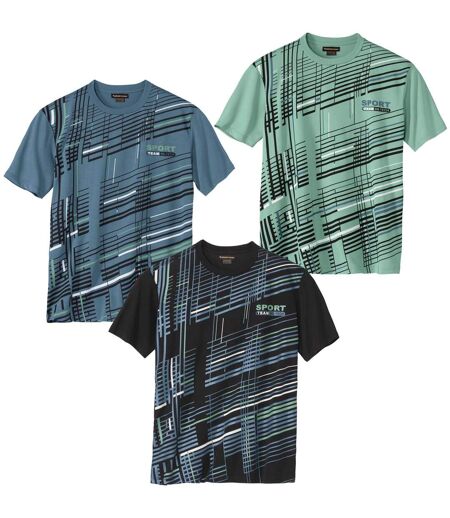 Pack of 3 Men's Graphic T-Shirts - Blue Black Green