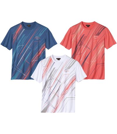 Pack of 3 Men's Sporty T-Shirts - Blue White Coral