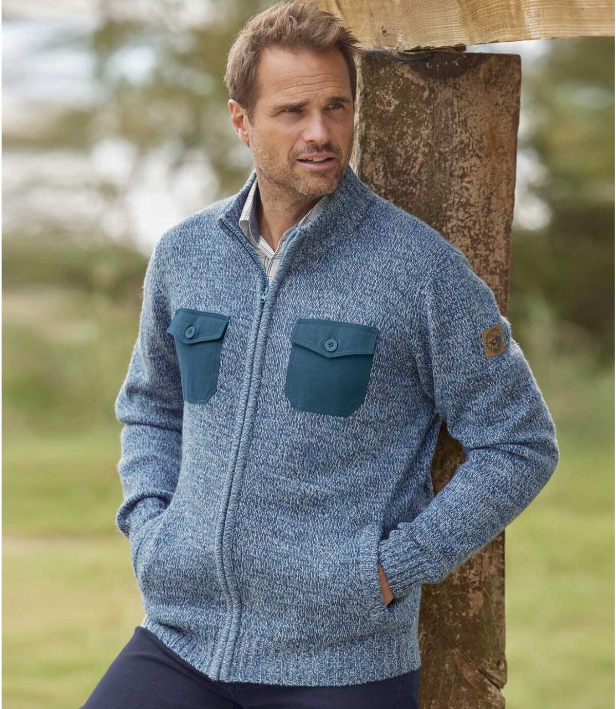 Men's Blue Full Zip Knitted Jacket Atlas For Men