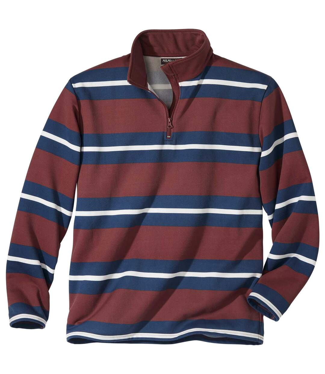 Men's Striped Zip-Neck Sweatshirt - Navy Burgundy-2