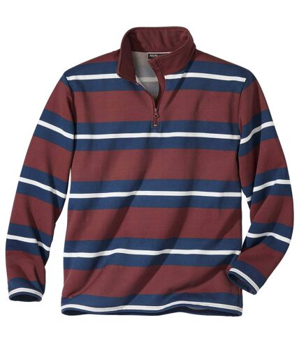 Men's Striped Zip-Neck Sweatshirt - Navy Burgundy