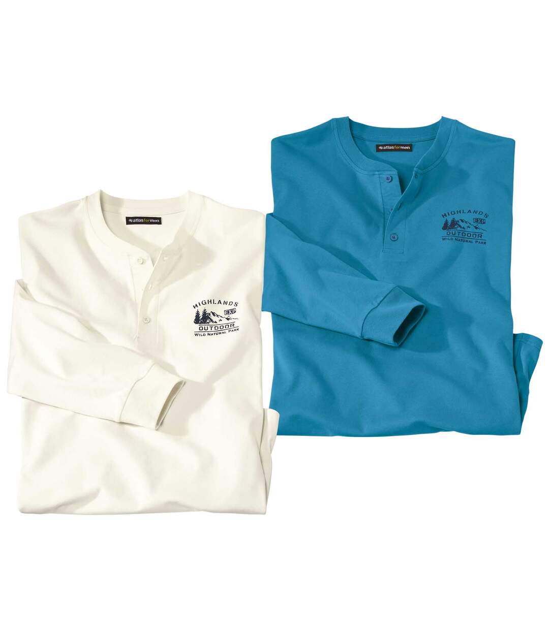 Pack of 2 Men's Button-Neck Tops - Turquoise - Off-White  Atlas For Men