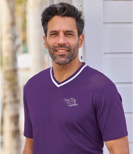 Pack of 3 Men's V-Neck T-Shirts - Purple White Turquoise