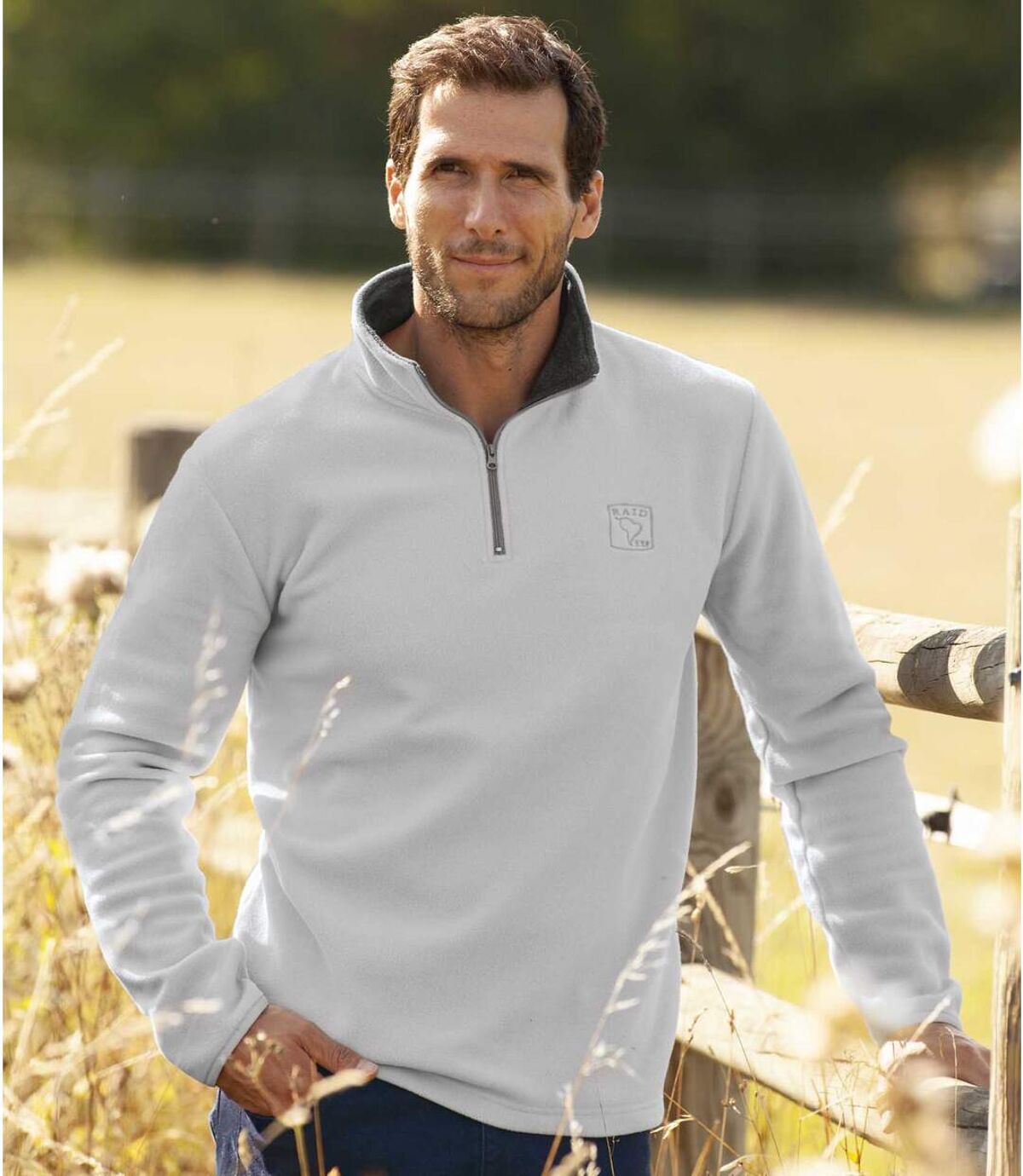 Men's Microfleece Half Zip Sweater - Pearl Gray Atlas For Men