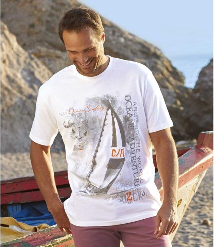 Pack of 2 Men's Jersey Adventure T-Shirts -White Coral