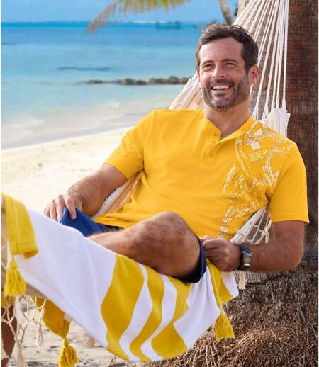 Pack of 2 Men's Button-Neck T-Shirts - Yellow Blue