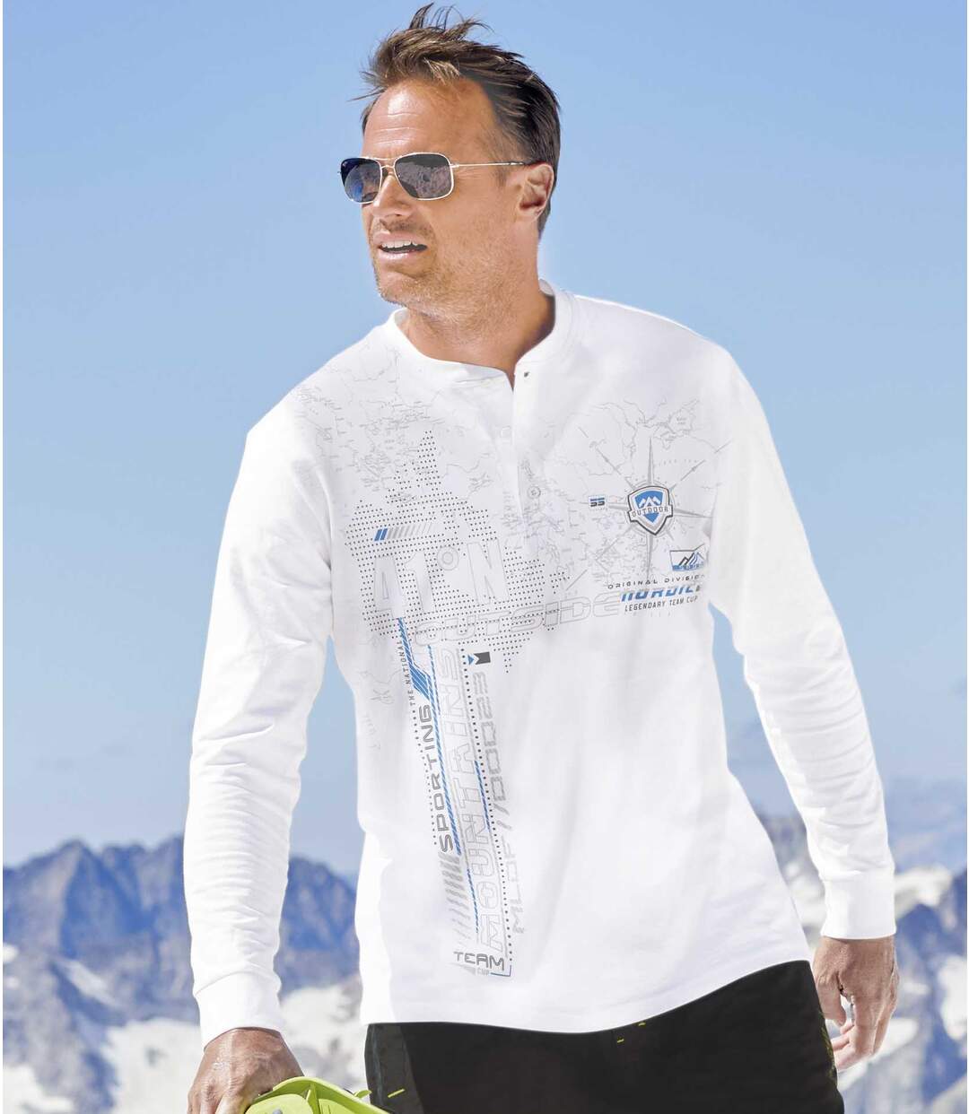 Pack of 2 Men's Print Button-Neck Tops - Black White Atlas For Men