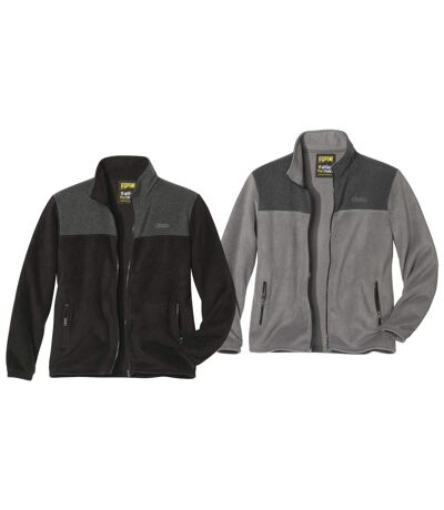 Pack of 2 Men's Full Zip Fleece Jackets - Grey, Black