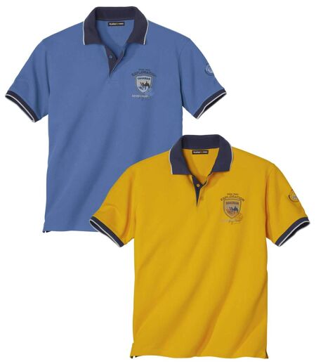 Pack of 2 Men's Piqué Polo Shirts - Blue Yellow