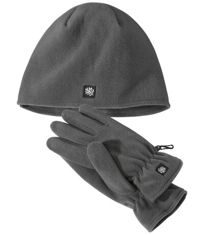 Men's Fleece Hat + Gloves Set - Grey