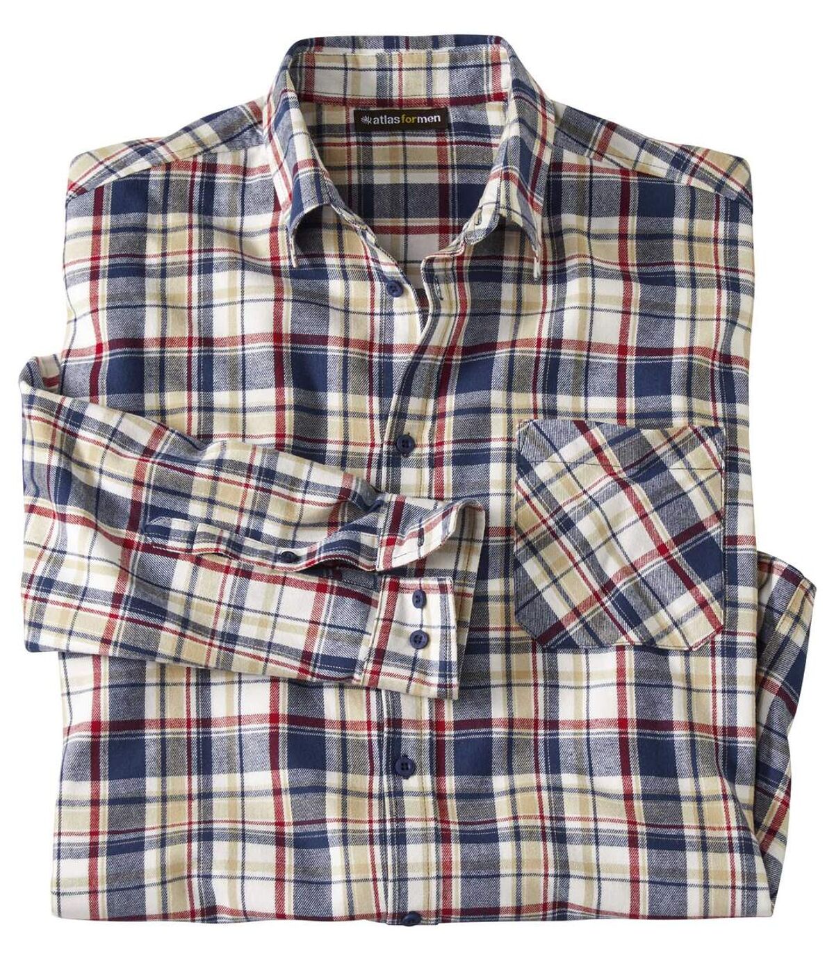 Men's Navy & Ecru Checked Flannel Shirt Atlas For Men