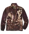 Men's Full Zip Wolf Print Fleece Jacket - Brown  Atlas For Men