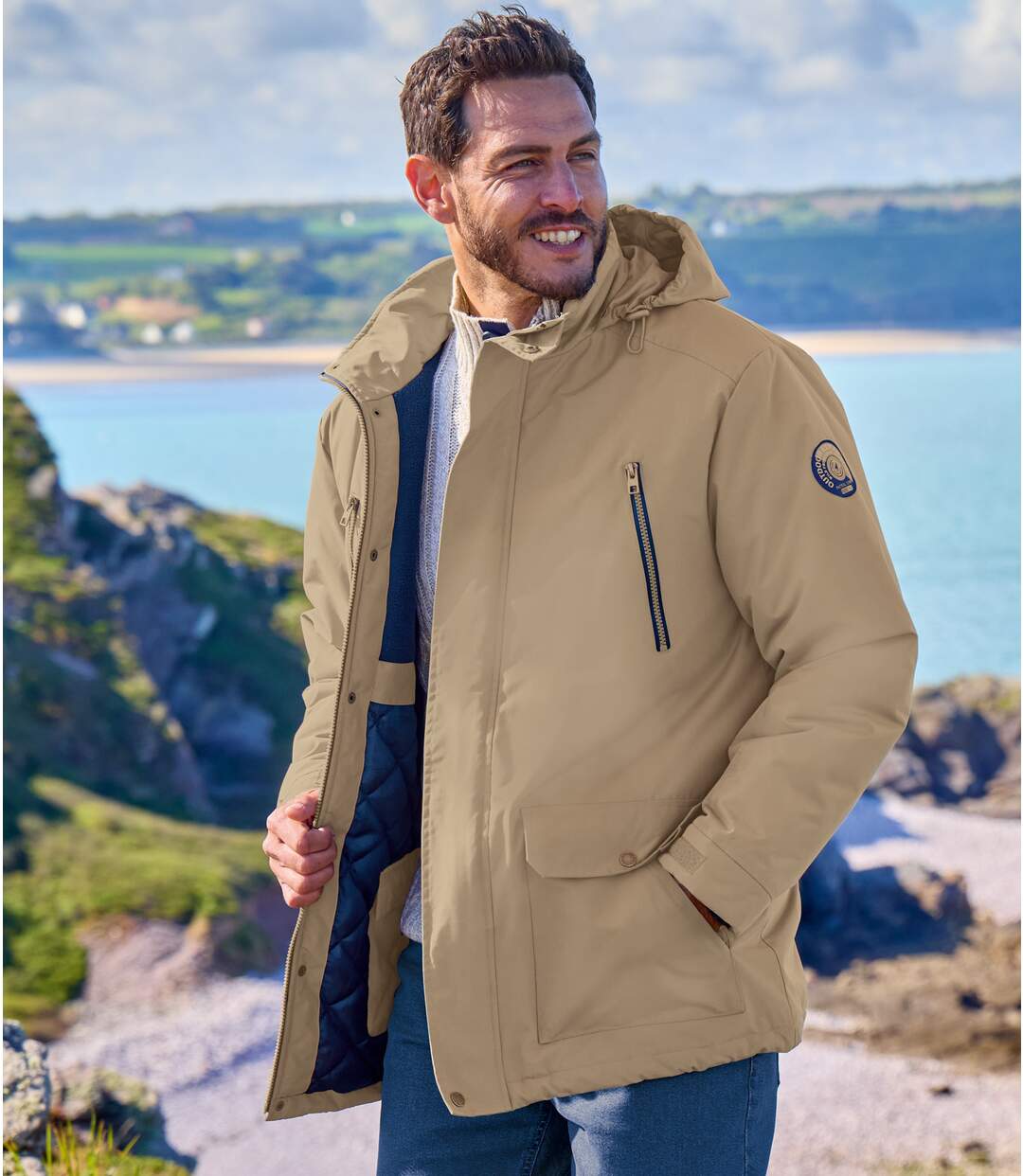 Men's Beige Multi-Pocket Parka-1