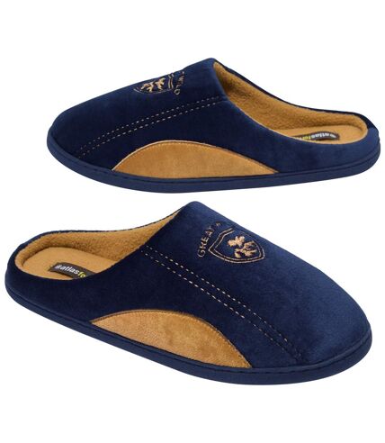 Men's Navy & Camel Fleece-Lined Slippers