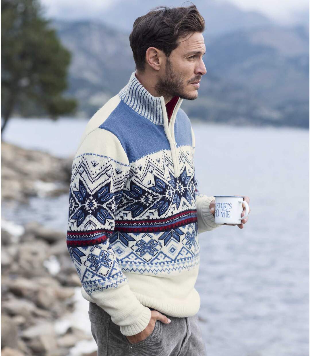 Žakárový pulovr Cordillera se zapínáním u krku Atlas For Men