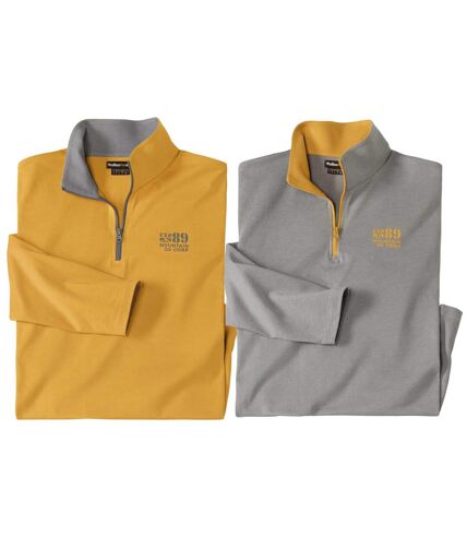 Pack of 2 Men's Zip-Neck Tops - Yellow Gray